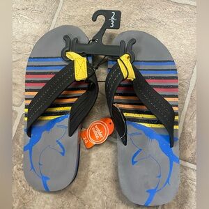 Colorful Striped Flip Flops with Shark Design- Kid’s Size 2-3 NWT